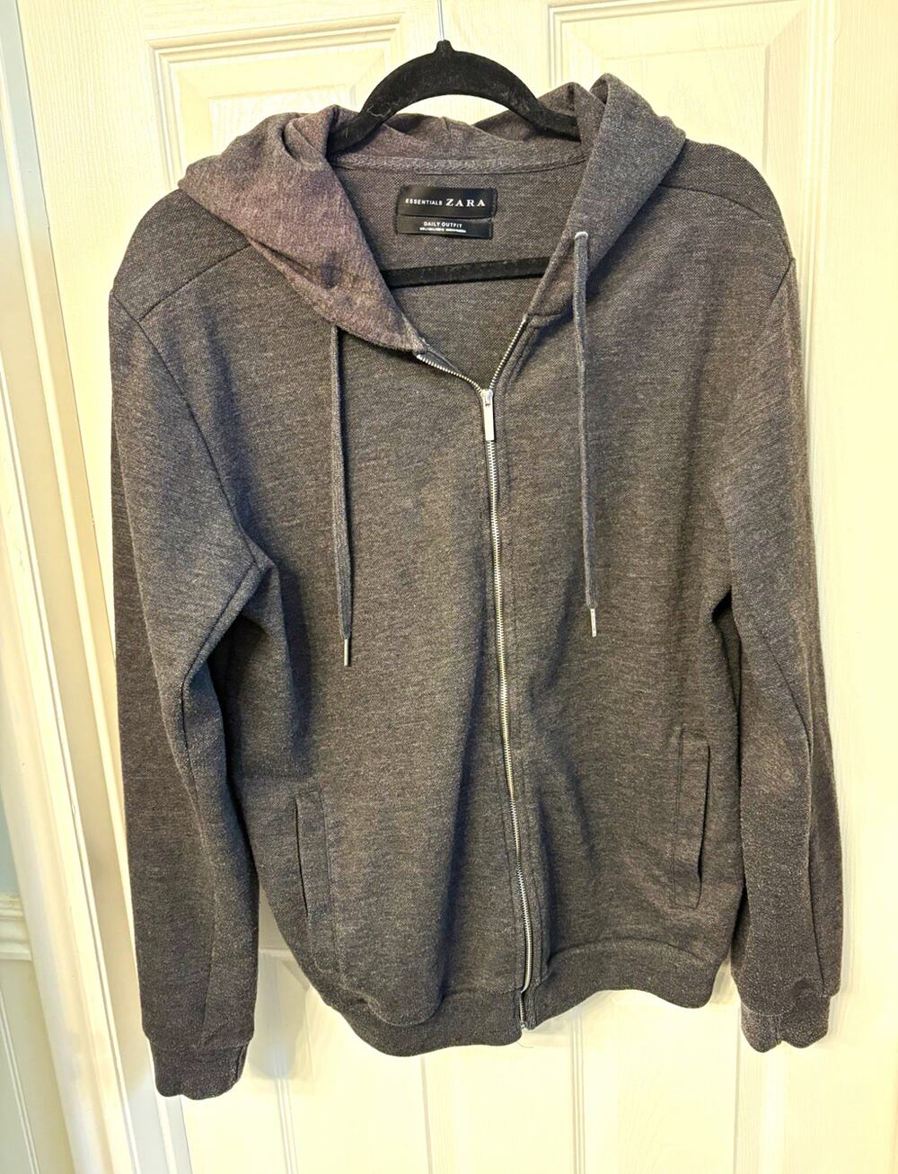 ZARA Essentials Men's Gray Full Zip Hoodie Hooded Pockets Solid Size L
